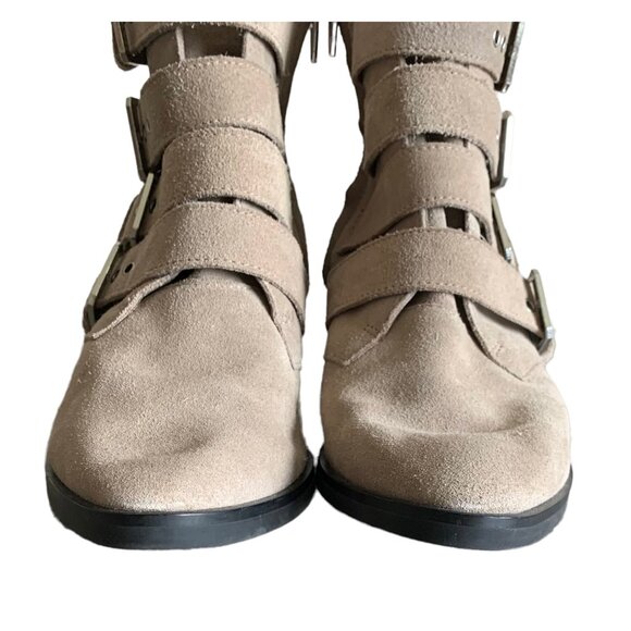 DOLCE VITA Taupe Suede Women's Quadruple Buckle Pointed-Toe Ankle Boots Size 6.5 - Picture 5 of 9